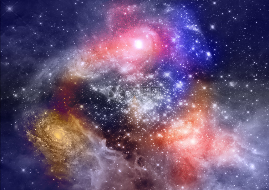 在空间和星云的星域绘画纺纱紫色科学插图行星渲染气体勘探乳白色图片
