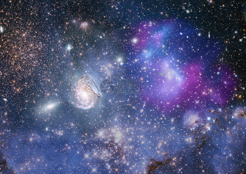 遥远的银河系辉煌插图飞碟飞船星星光环天文学紫色蓝色星云图片
