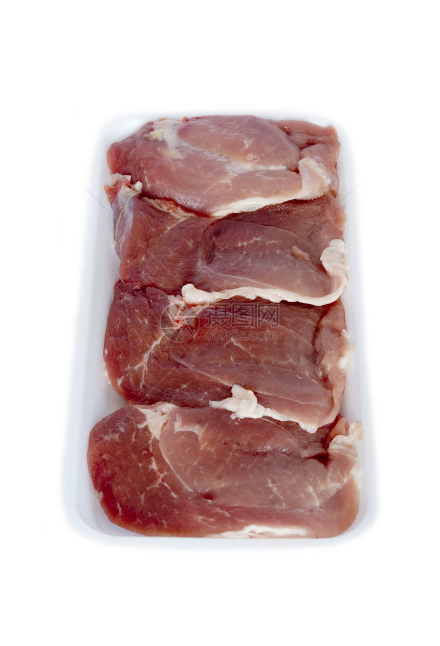 新鲜猪肉牛扒白色牛肉食物烹饪红色肌肉图片