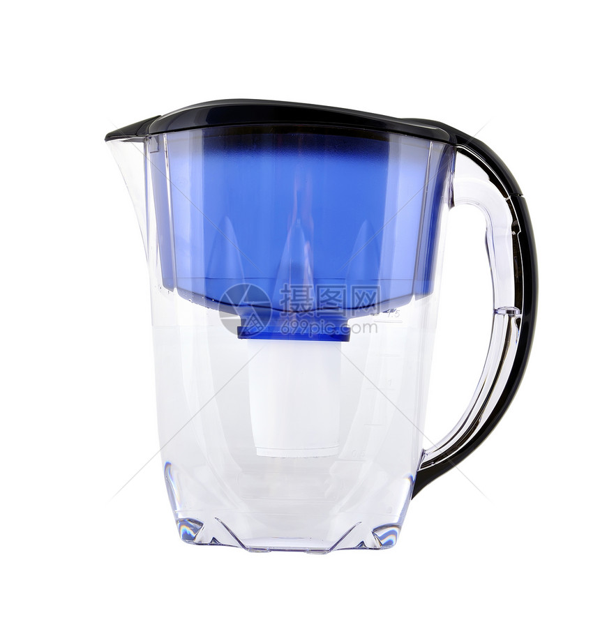 水过滤器宏观液体蓝色投手反射塑料水壶饮料白色玻璃图片