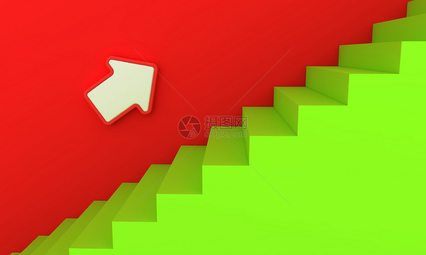 绿色楼梯活力红色电脑白色脚步图片