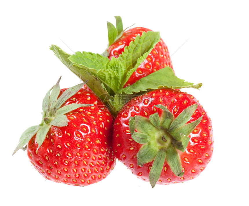 绿叶草莓甜点绿色种子水果饮食红色食物叶子图片