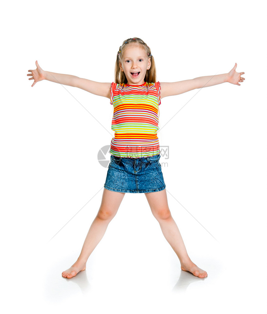 微笑的小女孩白色情绪化舞蹈乐趣幸福金发女孩童年快乐女性图片