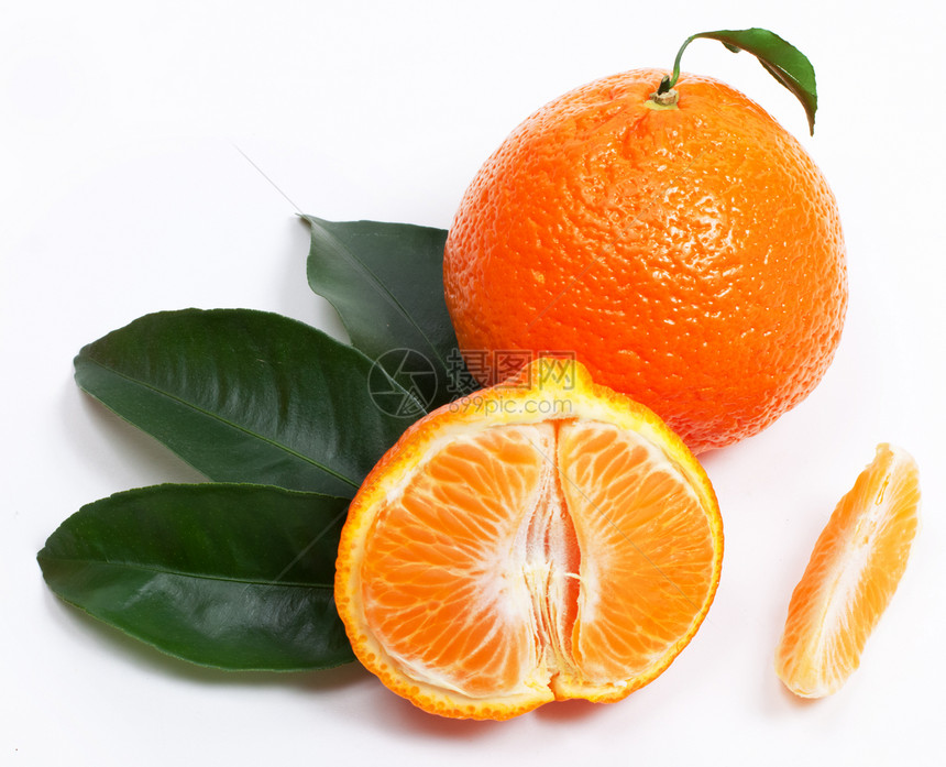 带绿叶的里普国语水果饮料生活橙子宏观热带甜点黄色绿色团体图片