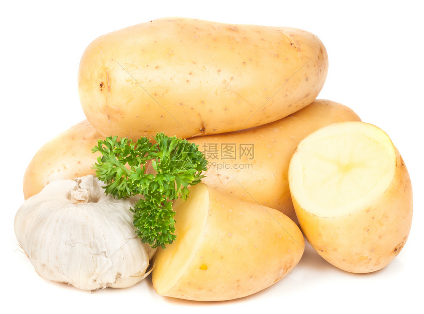 土豆和含面卷皮的马铃薯香菜蔬菜白色淀粉食物宏观饮食图片
