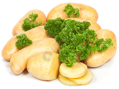 土豆和含面卷皮的马铃薯白色饮食宏观食物香菜蔬菜淀粉高清图片