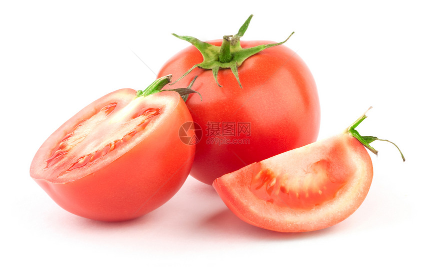 青叶番茄活力红色宏观水平白色水果健康食物美食蔬菜图片