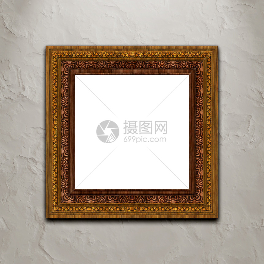 墙上的相框金子花丝雕刻风格绘画墙纸博物馆棕色镜子空白图片