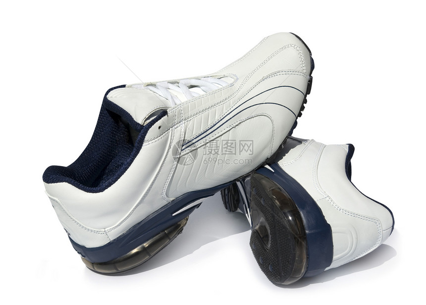 运动鞋训练竞赛健身房齿轮运动文化带子跑步白色皮革图片