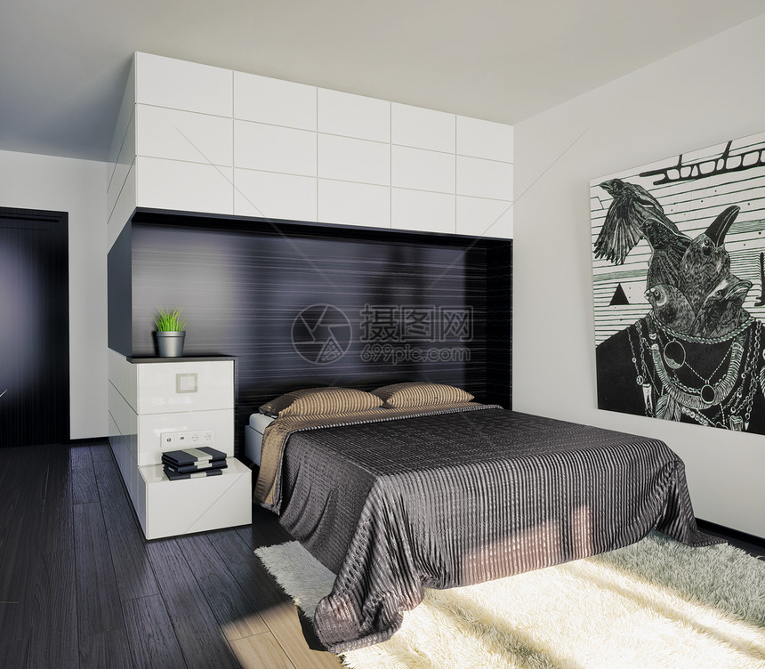 卧室室内硬木风格软垫地面木地板装饰地毯房间家具建筑学图片