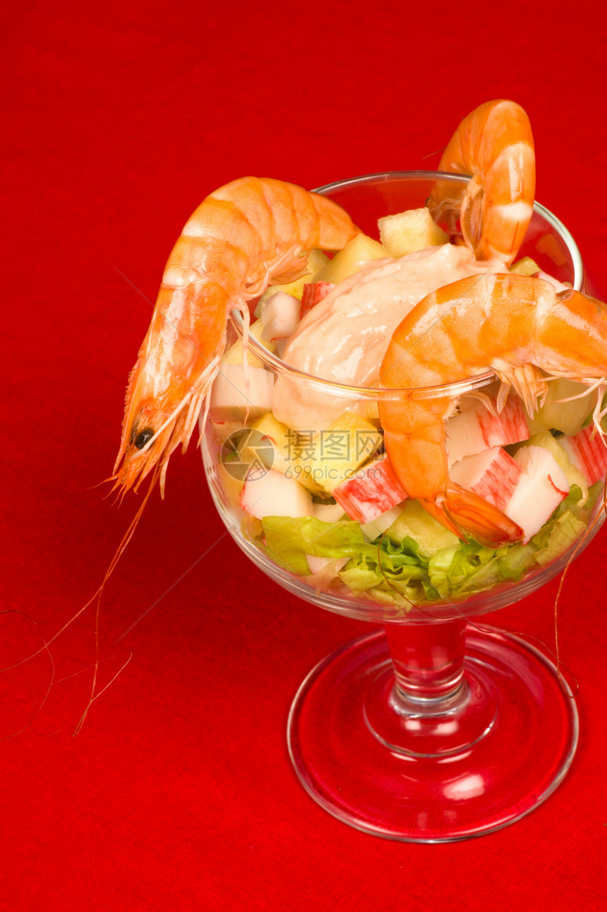 虾鸡尾酒海鲜服务玻璃起动机贝类食物美食蔬菜图片