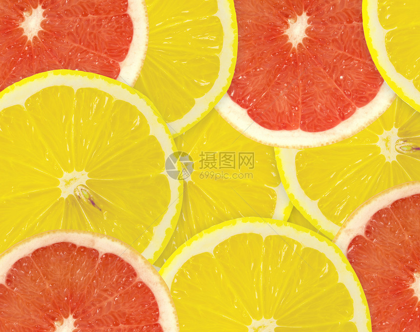 柑橘切片摘要背景 特写 工作室照片框架黄色摄影水果肉质食物活力绿色宏观圆圈图片