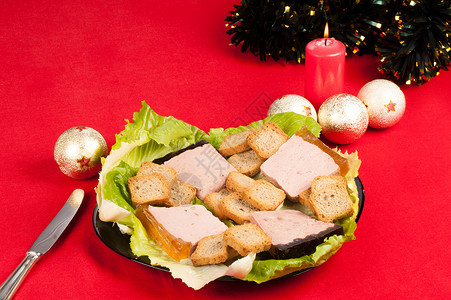 圣诞节开胃菜水平食物鹅肝蜡烛美味起动机美食烛光庆典服务背景图片