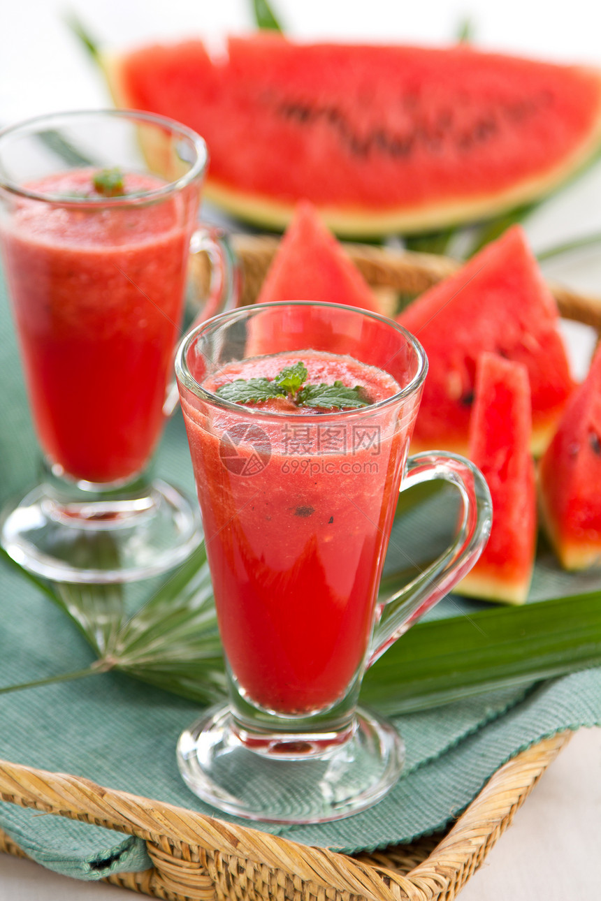 西瓜汁矿物红色热带营养薄荷饮食果汁蔬菜水果绿色图片