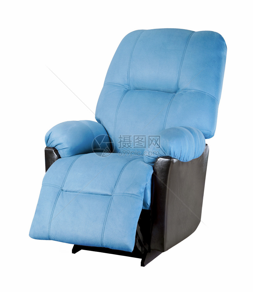 蓝色现代扶手椅 在白色上被孤立图片