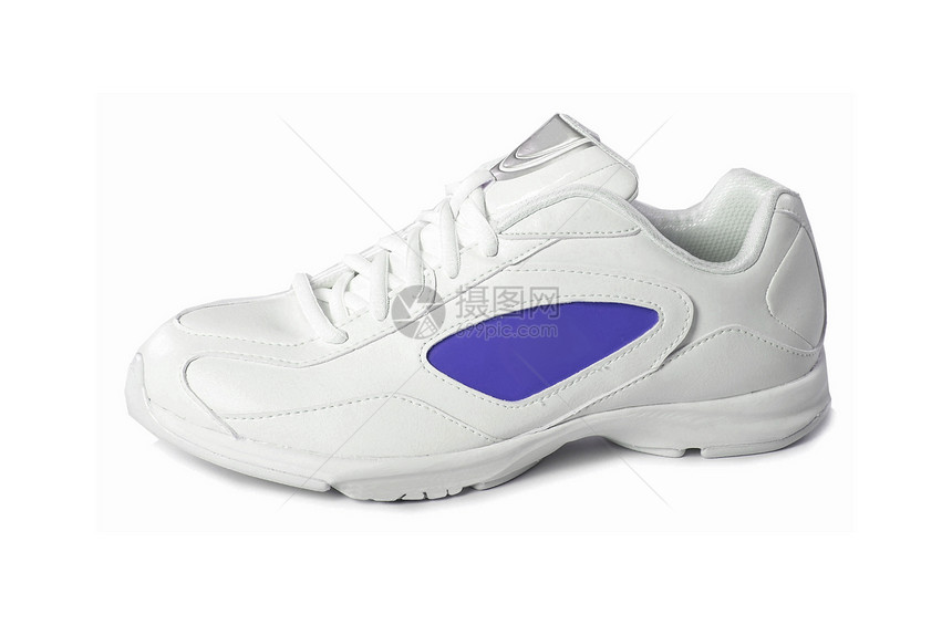 白上孤立的运动鞋鞋类橡皮条纹运动培训师白色跑步细绳皮革临时工图片