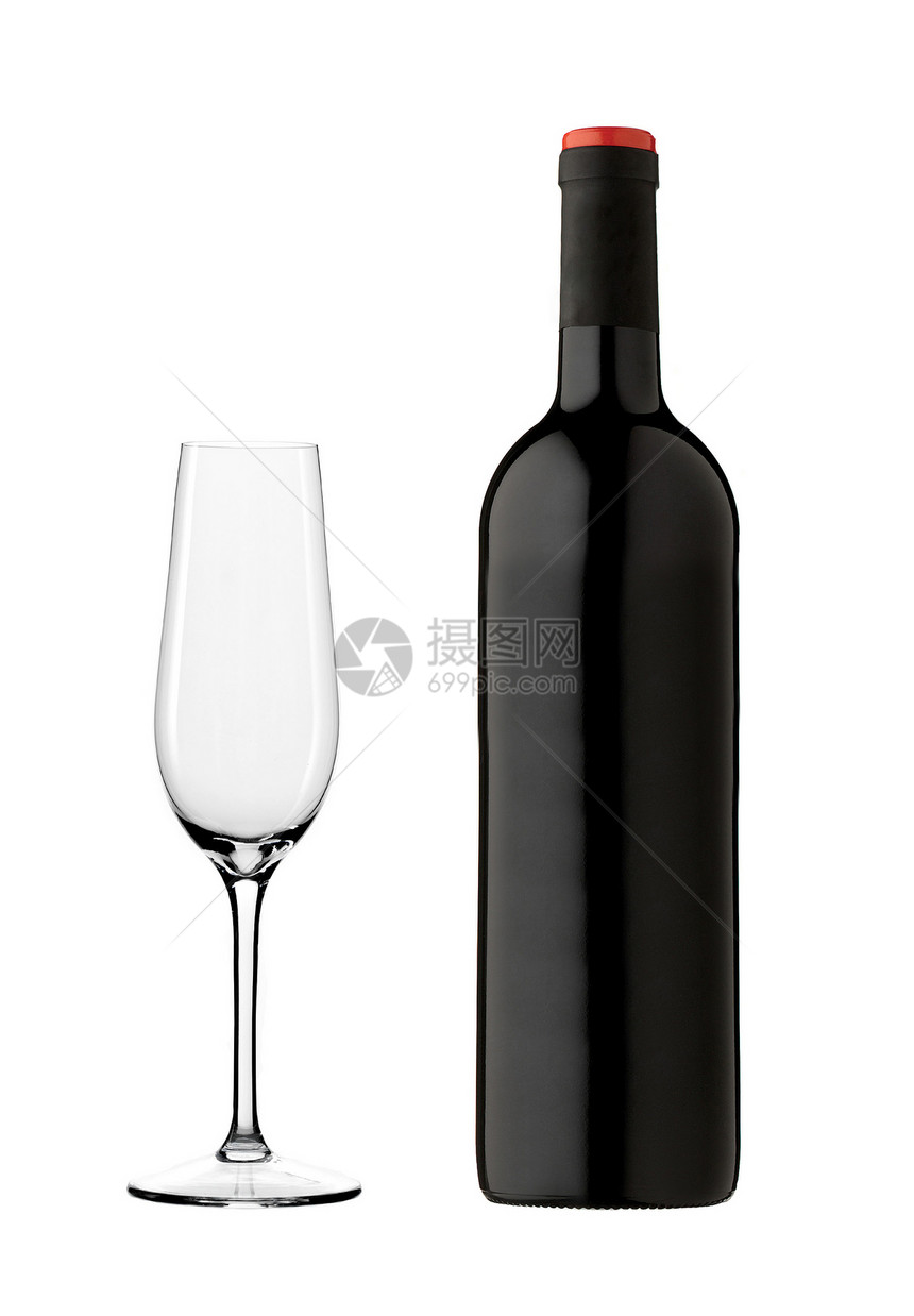 白色背景上隔绝的玻璃酒瓶和玻璃酒瓶图片