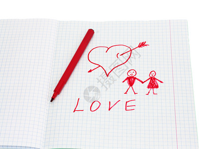 爱情笔记笔记婚礼剪影红色铅笔背景图片