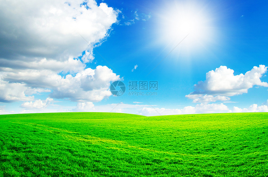 绿绿地天空草地农业绿色乡村牧场风景场地阳光农场图片
