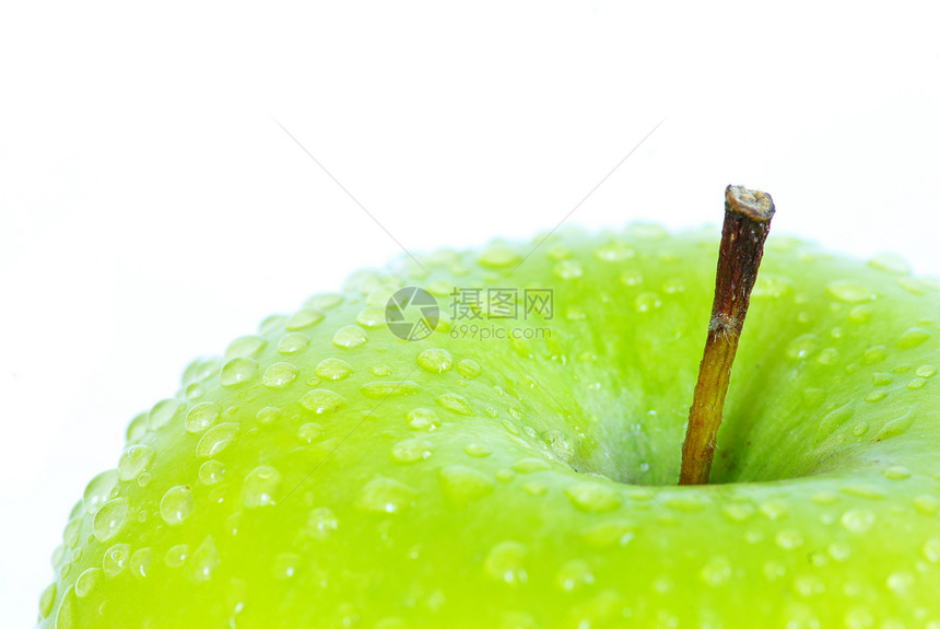 绿苹果收成雨滴果味水果卫生剪裁营养绿色白色饮食图片