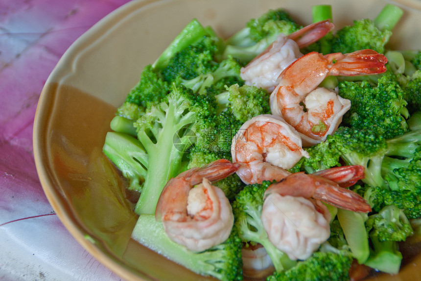 花椰菜炒虾健康餐厅食物宏观盘子营养美食油炸烹饪饮食图片