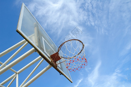 蓝天篮球板网络娱乐戒指蓝色圆圈篮球团队工作运动天空背景图片