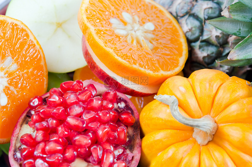 健康水果纤维橙子菠萝食物红色石榴热带蔬菜绿色种子图片