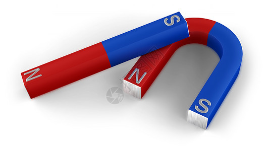 蓝色和红色2个红色和蓝色磁铁磁化白色技术金属背景