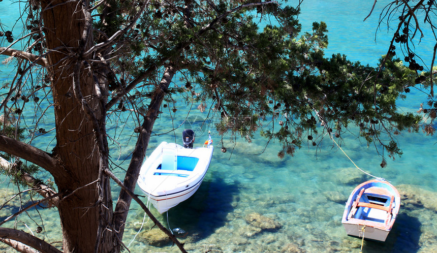 圣保罗斯湾林多斯罗兹希腊旅行蓝色海景海滩天蓝色假期风景图片