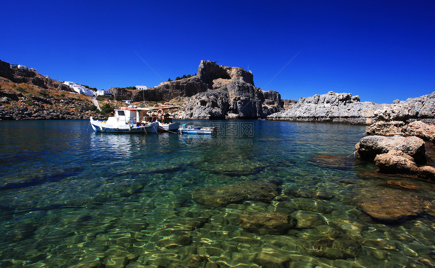 圣保罗斯湾林多斯罗兹希腊遗迹旅行假期地标海景石头海滩文化蓝色天蓝色图片