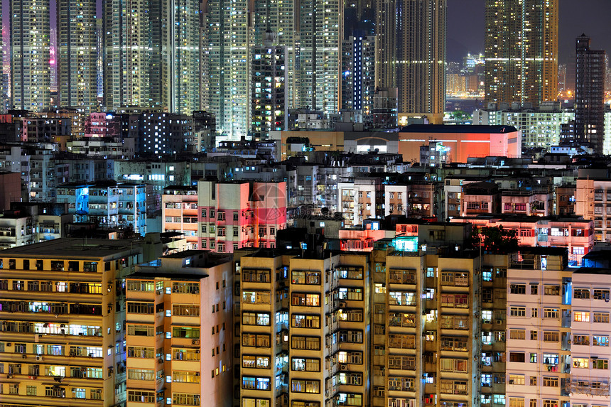 香港市中心 夜中高处风景地标建筑物天际办公室城市摩天大楼图片