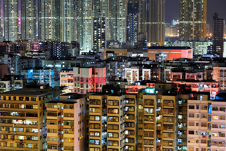 香港市中心 夜中高处风景地标建筑物天际办公室城市摩天大楼背景图片