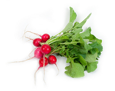 一群新鲜的萝卜杂货叶子蔬菜红色背景图片
