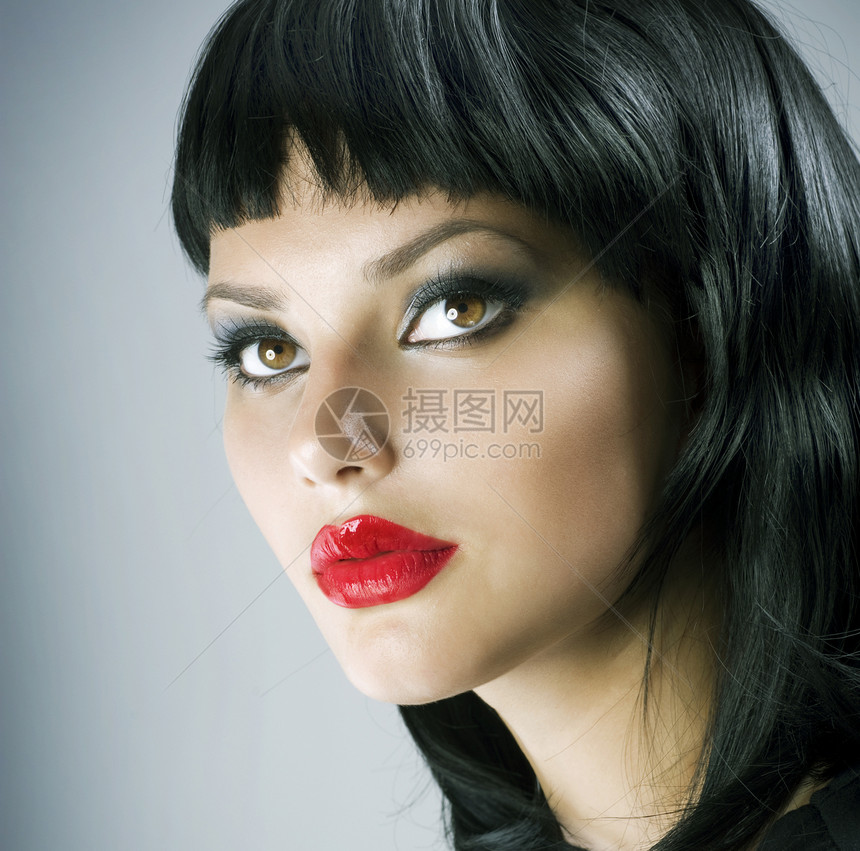 布莱奈特极端化妆品 哥特女孩 海克头发口红女孩女士黑发眼睛理发睫毛造型发型图片