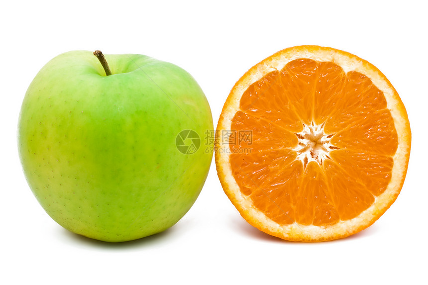 橙和苹果口渴绿色季节性健康肉质食物超载果汁种子白色图片