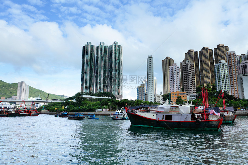 Aberdeen 香港台风避难所风景蓝色阳光钓鱼海洋运输港口绿色血管工业图片