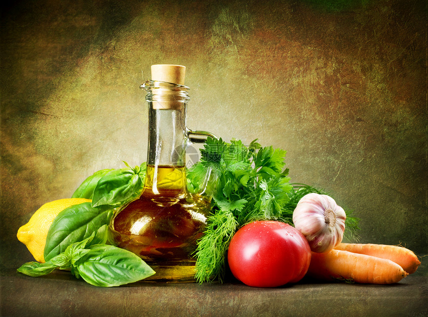 健康蔬菜和橄榄油 传统型式工作室营养美食植物餐厅枝条茴香香菜食物叶子图片