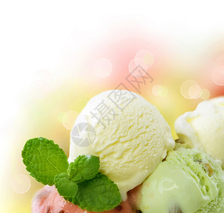 冰淇淋边界味道水果咖啡店香草开心果宏观圣代甜点菜单背景图片