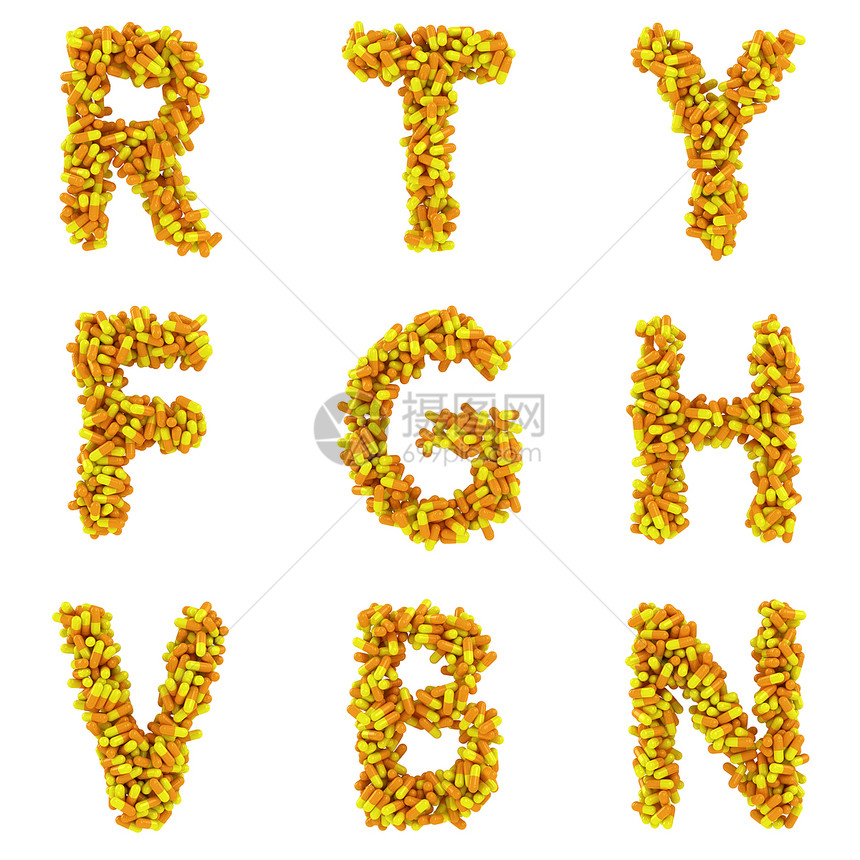 英文字母大写字母药物字体橙子计算机打字稿药片医疗黄色药剂图片