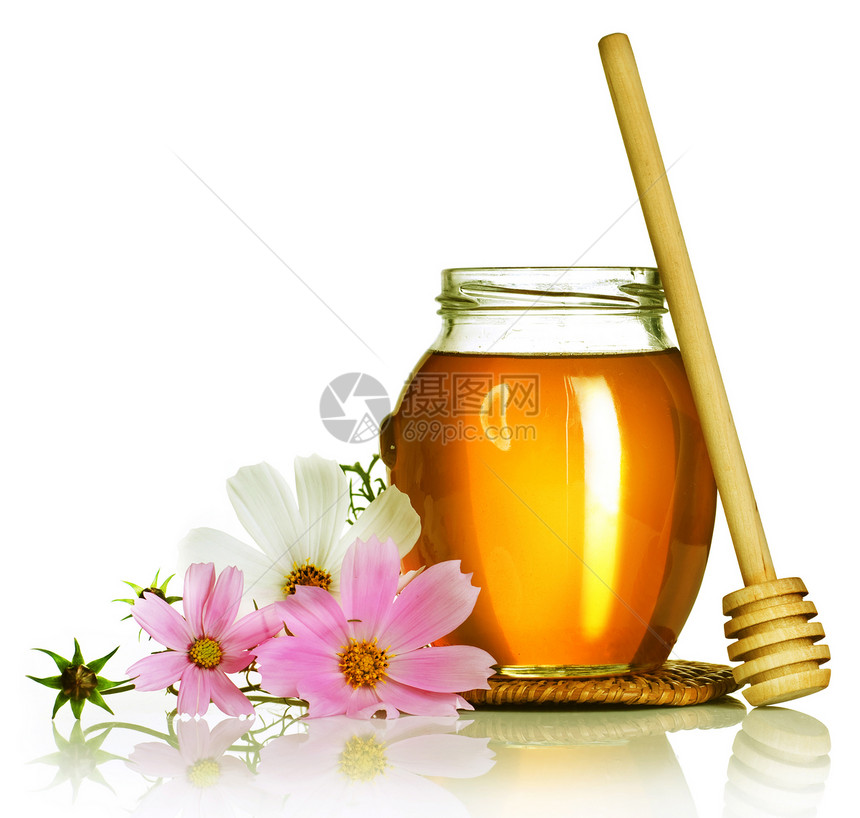 白对白的蜂蜜植物玻璃产品甜点洋甘菊食物液体芳香营养生活图片