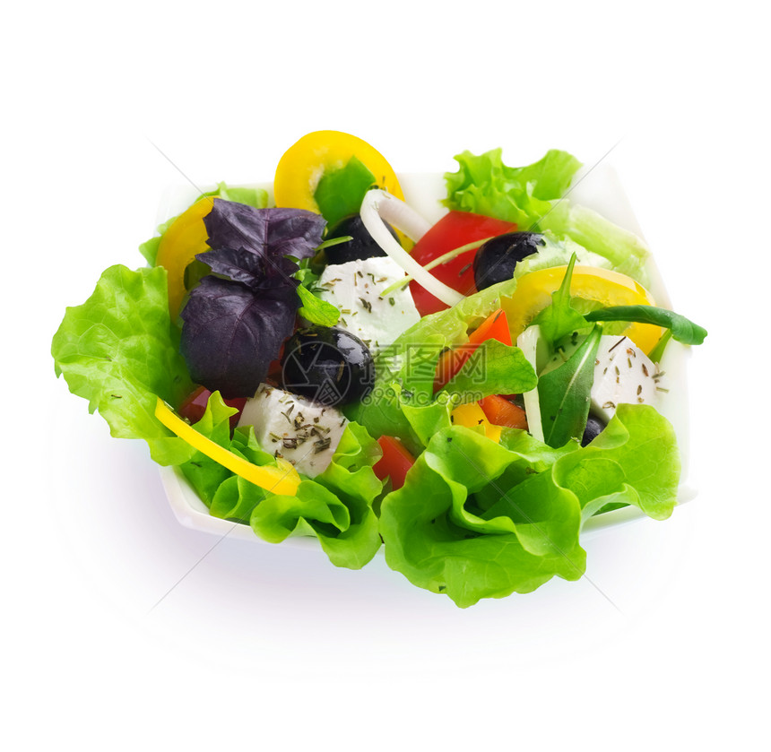 健康沙律食物盘子沙拉胡椒卷曲叶子菜单洋葱草药山羊图片