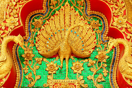 金色孔雀泰神庙的孔雀壁画背景