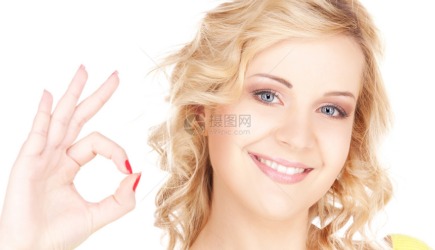 好女孩协议成功手指快乐手势女性微笑金发女郎福利图片