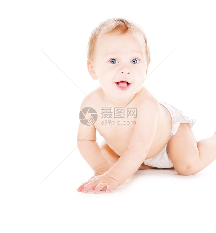 穿尿布的爬行婴儿男孩童年快乐保健孩子卫生微笑男生生活青少年皮肤图片