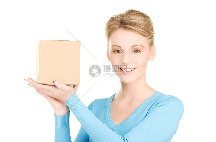 拥有包裹的女商务人士女性服务船运包装运输盒子女孩邮政纸板快乐图片