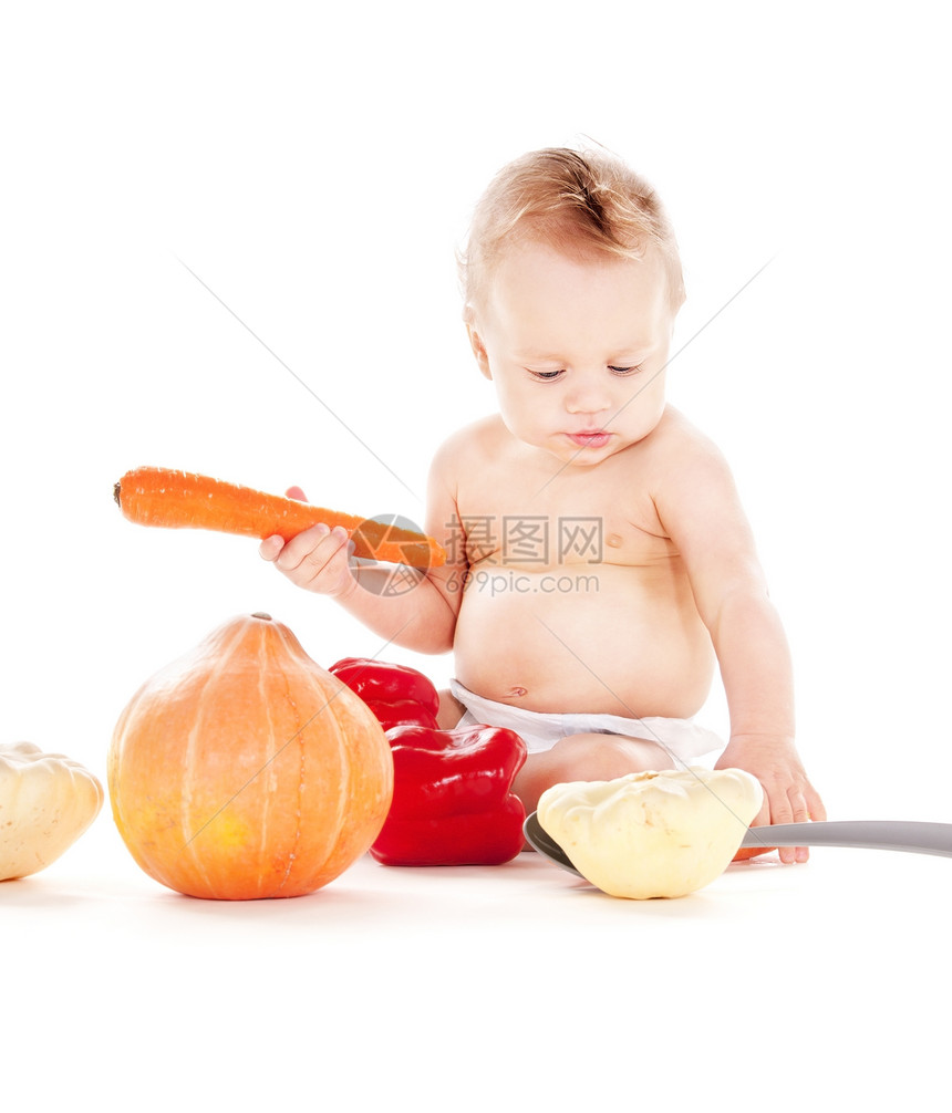 带蔬菜的男孩婴儿童年孩子营养食品饮食男性青少年尿布男生食物图片