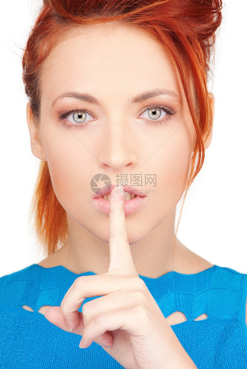 嘴唇上的手指女性白色阴谋秘密女孩成人手势图片