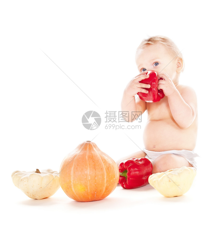 带蔬菜的男孩婴儿辣椒男生饮食食品尿布食物孩子营养童年男性图片