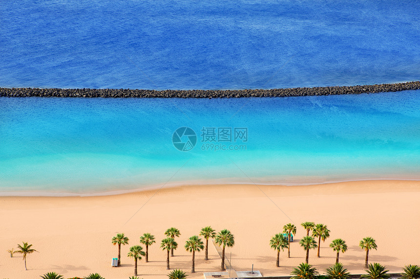 圣克鲁斯德特内里费北部的海滩假期支撑热带堡垒天堂海浪水晶岛屿旅行蓝色图片