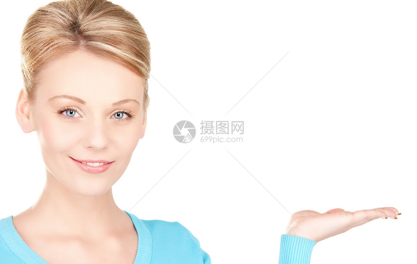 椰枣上的东西白色金发女郎福利棕榈商务快乐广告女性蓝色手势图片